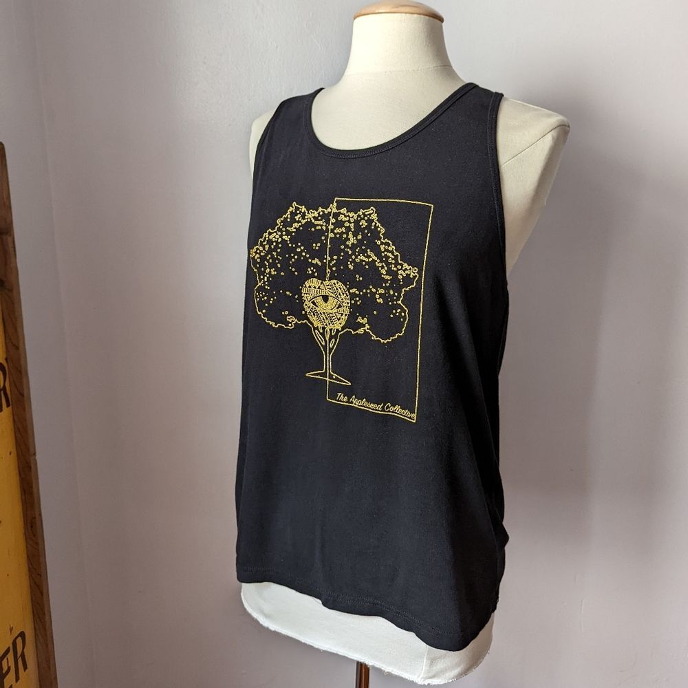 Appleseed Collective Black and Gold Graphic Band Tank Top